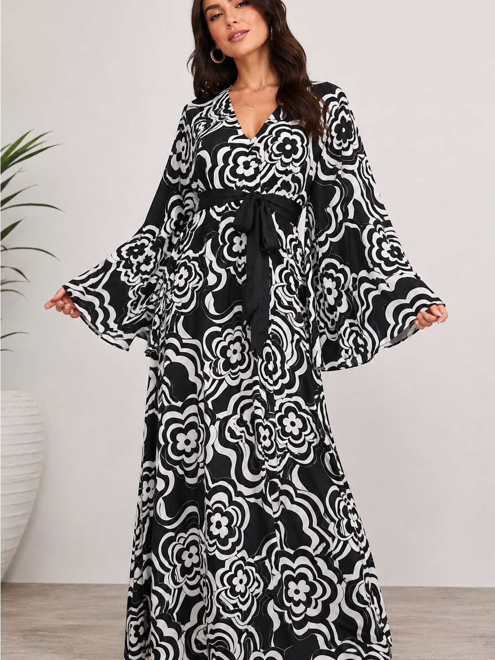 Psychedelic Floral Kimono Maxi Dress One Size Boho Resort Kaftan Caftan NWT